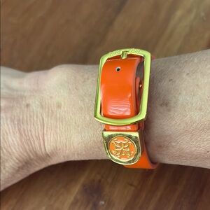Rustic Cuff Vibrant Orange and Gold Buckle Bracelet